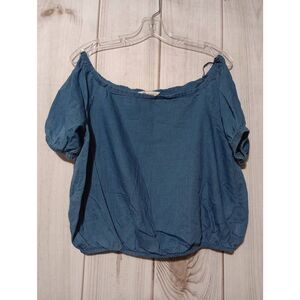 Madewell Shirt Ladies Medium Blue Chambray Off The Shoulder Crop Top‎ Beach Boho